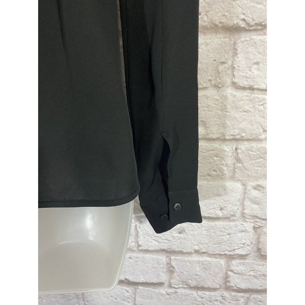THEORY Top Womens P Fuzzy Wool‎ Front Silk Back Black Mixed Media Shirt 9535 - Picture 4 of 6